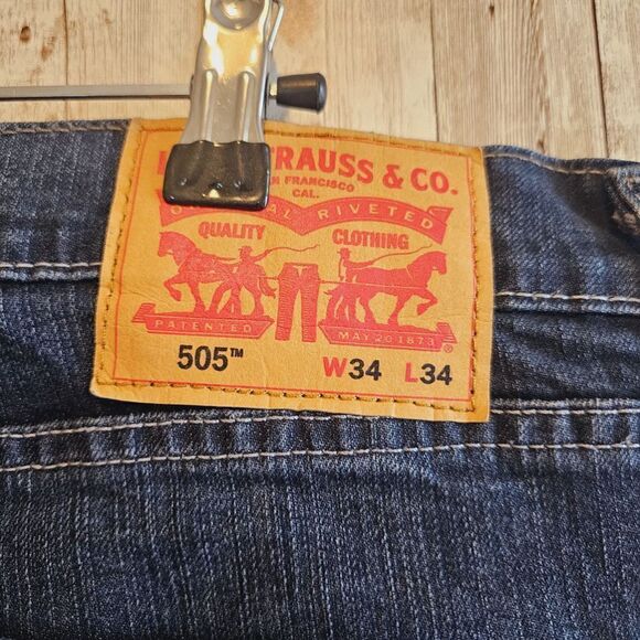 Levi's 505 Regular Fit Straight Blue Stretch Denim Jeans Mens Size 34x 34 - Picture 4 of 11